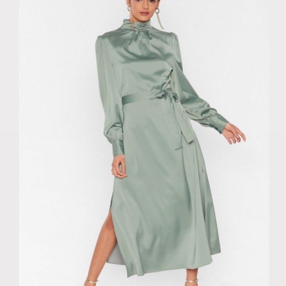 Nasty Gal Sleek Your Heart Sage Green Midi Dress